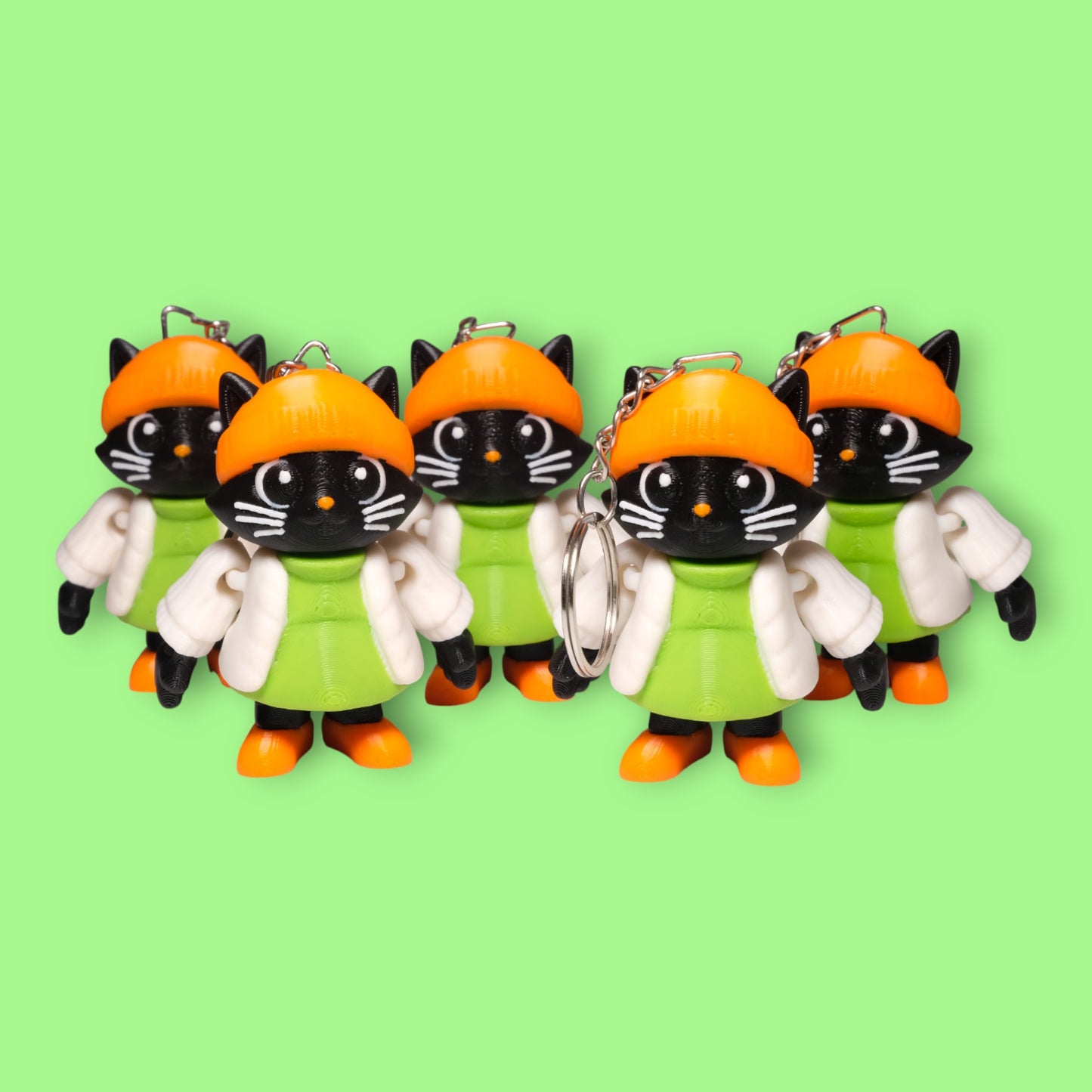 Hareketli Kışlık Giyimli Kedi Anahtarlık - 5'li