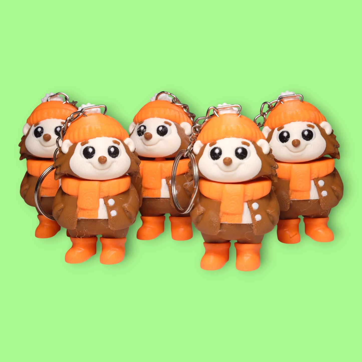 Hareketli Kış Elbiseli Kirpi Anahtarlık - 5'li