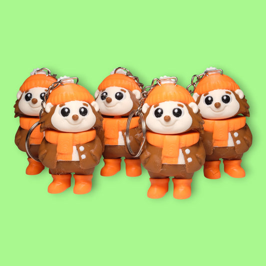 Hareketli Kış Elbiseli Kirpi Anahtarlık - 5'li